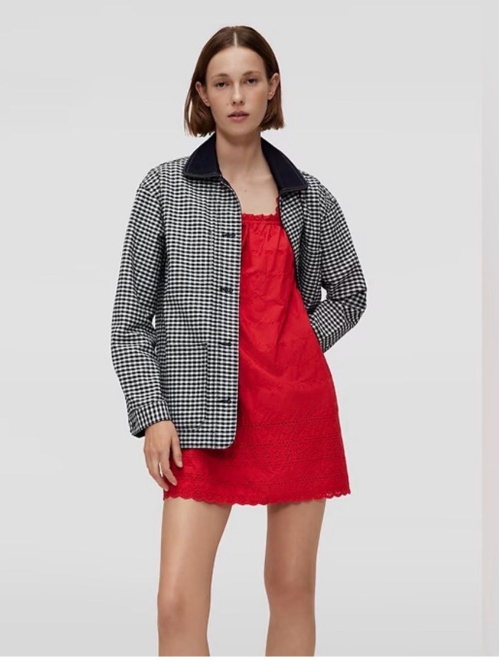 GAP x Doen Black & White Gingham Jacket with Navy Contrast Collar - Women's